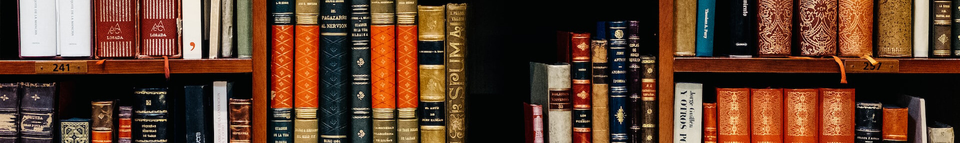 Bookshelves with many books of different ages.